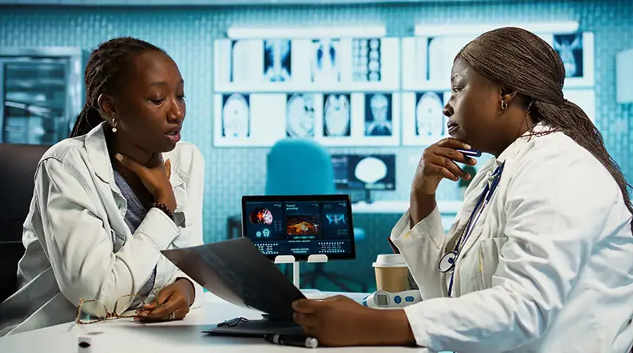 A doctor reviewing fenbendazole cancer study results.