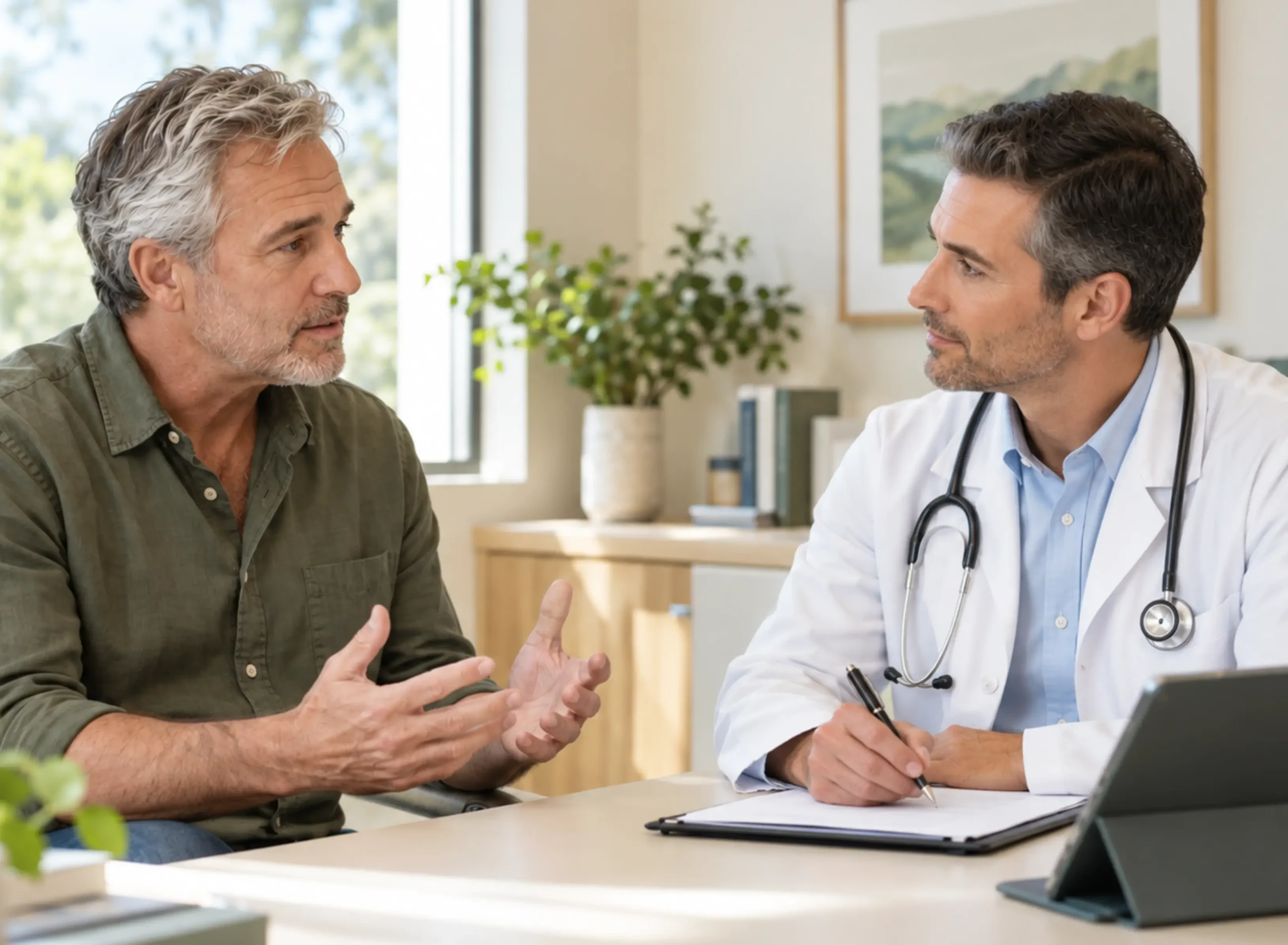  Physician discussing a personalized metabolic health assessment with a patient at a wellness clinic in Houston, TX