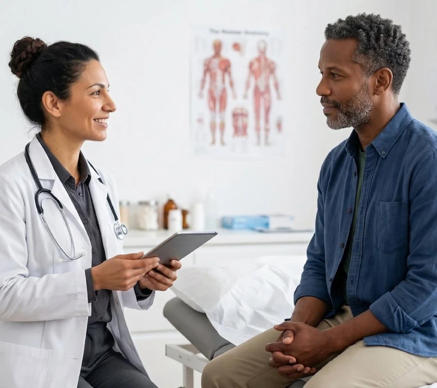 Physician discussing low libido treatment options with a male patient.