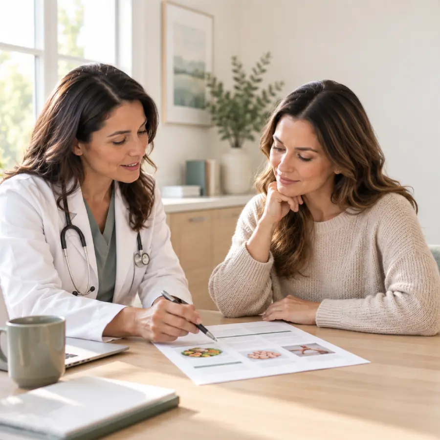  Physician discussing endometriosis care and treatment options with a patient