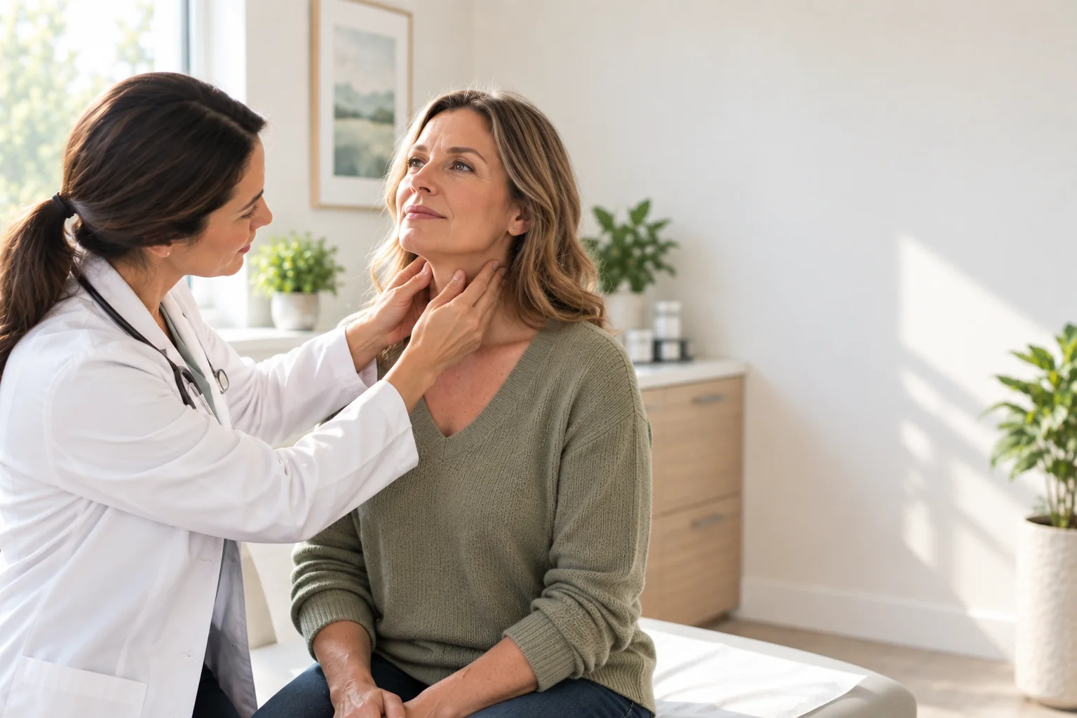  Physician discussing thyroid and Hashimoto’s disease care with patient.