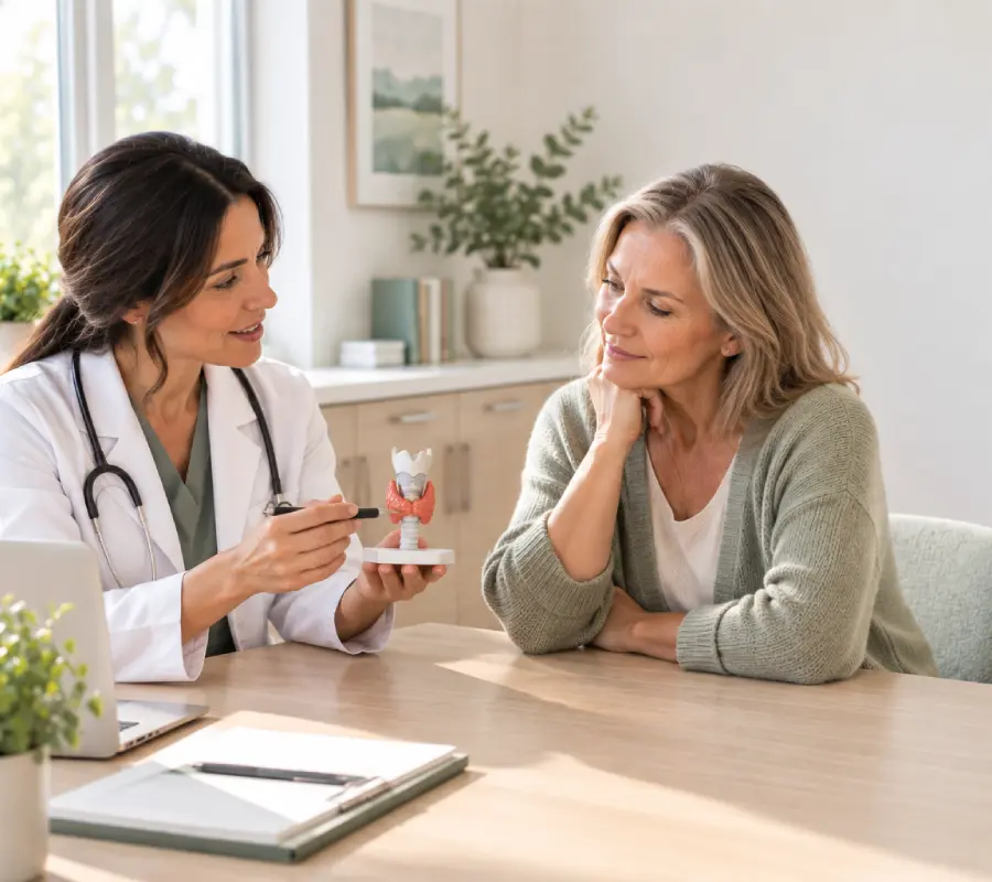 Woman discussing low libido concerns during a medical consultation.