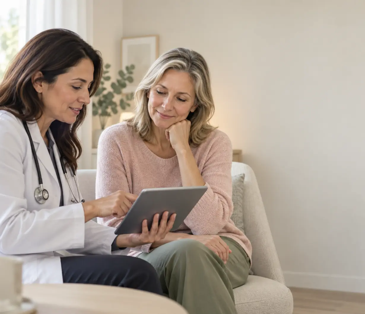 Physician discussing women’s hormone imbalance treatment with patient