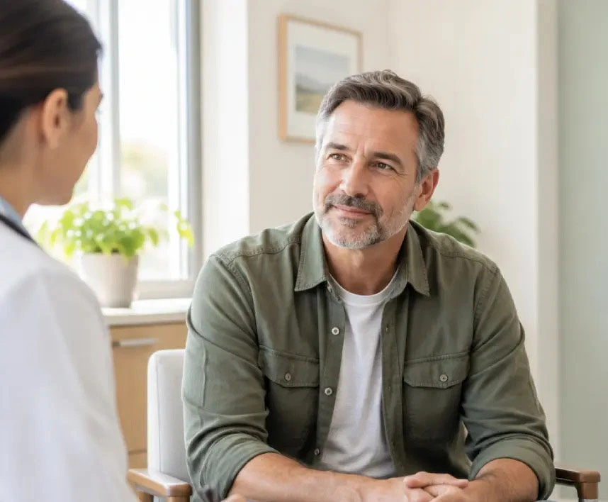 Physician discussing low libido treatment options with a male patient.