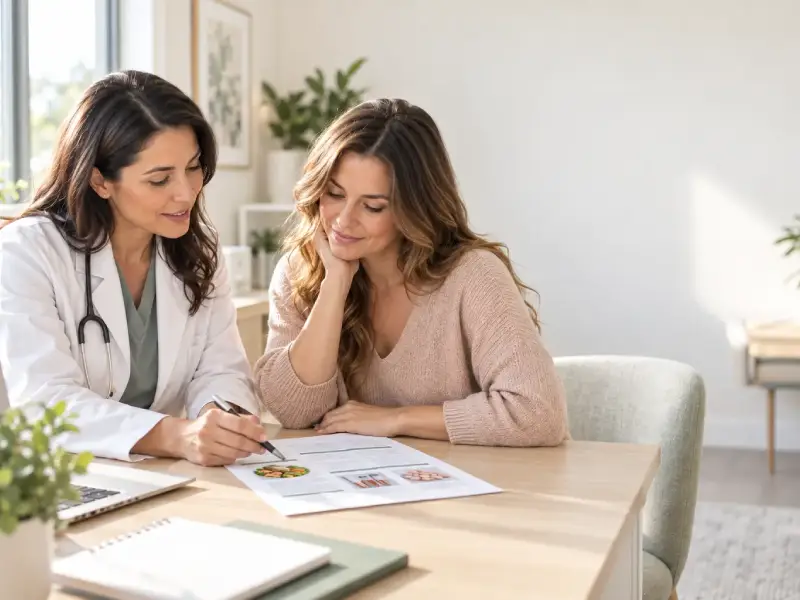  Physician discussing personalized PMOS and women’s health care