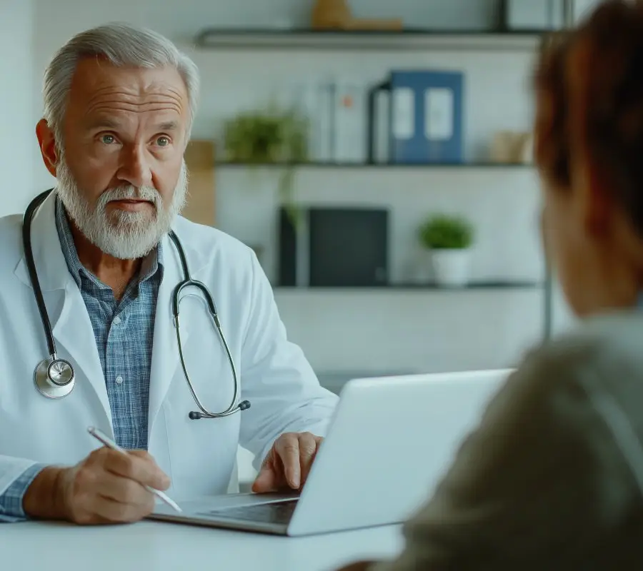 Woman discussing low libido concerns during a medical consultation.