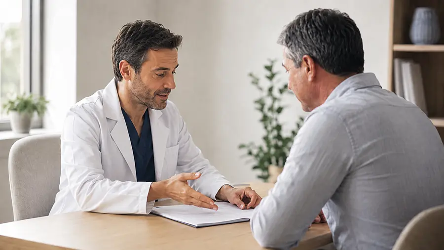 Doctor discussing Thymosin Alpha 1 research and immune health with a patient.